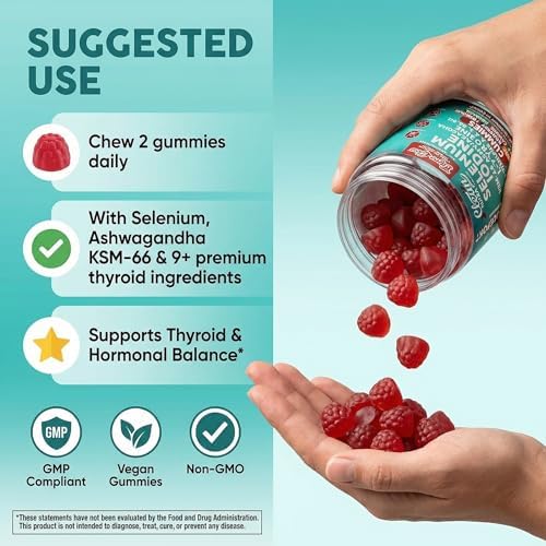 Gomitas de Soporte para Tiroides ThyroGlow con Selenio, Yodo, KSM 66 Ashwagandha, L-Tirosina, Vitaminas D, C, B12, B6, Cúrcuma, Arándano, Albahaca - imagen 6
