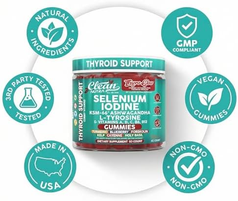 Gomitas de Soporte para Tiroides ThyroGlow con Selenio, Yodo, KSM 66 Ashwagandha, L-Tirosina, Vitaminas D, C, B12, B6, Cúrcuma, Arándano, Albahaca - imagen 8