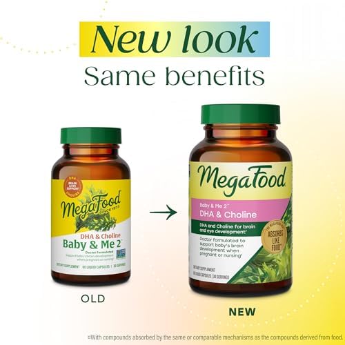 MegaFood Baby & Me 2 Vitaminas Prenatales para Mujeres, Suplementos de DHA y Colina, 60 Cápsulas Veganas para el Desarrollo del Cerebro y Ojos del - imagen 2