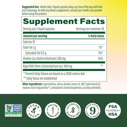 MegaFood Baby & Me 2 Vitaminas Prenatales para Mujeres, Suplementos de DHA y Colina, 60 Cápsulas Veganas para el Desarrollo del Cerebro y Ojos del - imagen 3