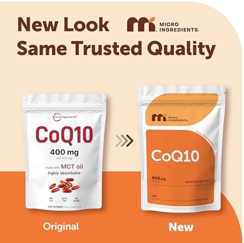 Micro Ingredients CoQ10 400 mg por porción, 240 cápsulas blandas | Hecho con aceite MCT de coco | Coenzima Q10 (Ubiquinona) | Sin OGM - imagen 2