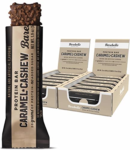 Barras de Proteína Barebells Caramelo y Anacardo - Paquete de 12 (2 cajas) - 20g de Proteína - Snack de Chocolate con 1g de Azúcares - Ideal para - imagen 1