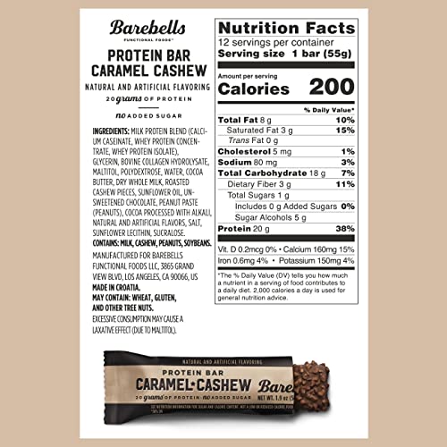 Barras de Proteína Barebells Caramelo y Anacardo - Paquete de 12 (2 cajas) - 20g de Proteína - Snack de Chocolate con 1g de Azúcares - Ideal para - imagen 2