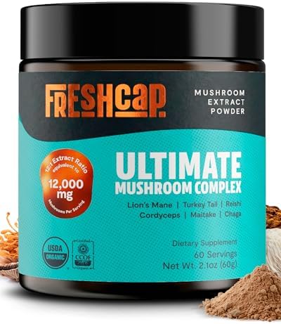 FreshCap Mushrooms Complejo de Hongos Ultimate – Extracto en Polvo 12:1 de Cuerpo Frutal con 29% de Beta-Glucanos – Energía Limpia Ayurveda, Sin - imagen 1