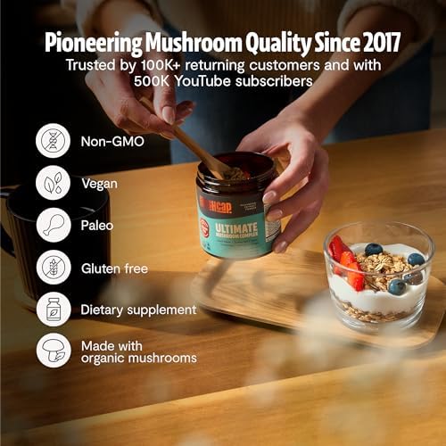 FreshCap Mushrooms Complejo de Hongos Ultimate – Extracto en Polvo 12:1 de Cuerpo Frutal con 29% de Beta-Glucanos – Energía Limpia Ayurveda, Sin - imagen 7