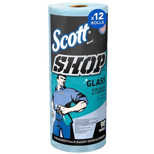 Toallas de vidrio originales Scott Shop (32896), azules, toallas de papel tipo tela para espejos y cromo, 8.6x11 (12 rollos de 90 hojas, total 1,080 - imagen 4