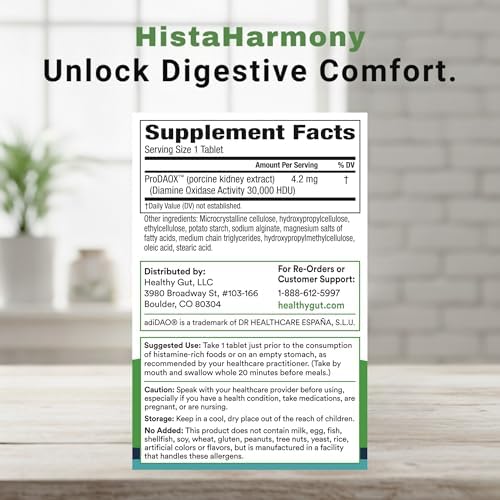 HistaHarmony Healthy Gut | Suplemento de Enzima DAO de Liberación Prolongada | 30,000 HDU Bloqueador de Histamina | 60 Porciones - imagen 2