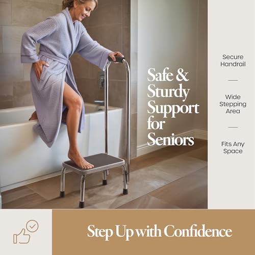 Escalera Plegable con Asa para Adultos y Personas Mayores, Estructura de Acero Cromado, Capacidad de 150 kg, Ideal para Hogar, Baño y Cocina - imagen 3