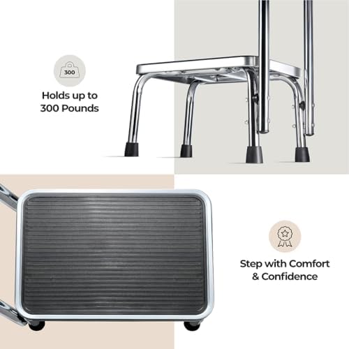 Escalera Plegable con Asa para Adultos y Personas Mayores, Estructura de Acero Cromado, Capacidad de 150 kg, Ideal para Hogar, Baño y Cocina - imagen 6