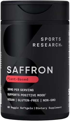 Suplemento de Azafrán Puro Sports Research®, 30 mg - Apoyo para el Ánimo y Estrés - Con Extracto de Azafrán Affron® - Vegano, No GMO, Sin Gluten - 60 - imagen 1