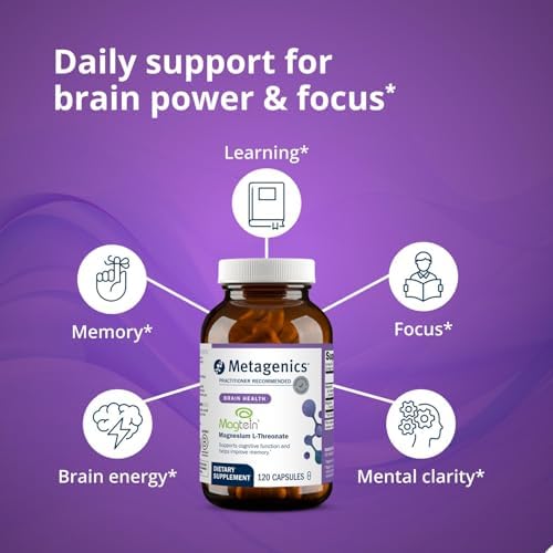 Metagenics Magnesio L-Treonato - Magtein para Salud Cerebral, Memoria y Aprendizaje - Forma Bioavailable Estudiada - No GMO, Sin Gluten, Vegano - 120 - imagen 2