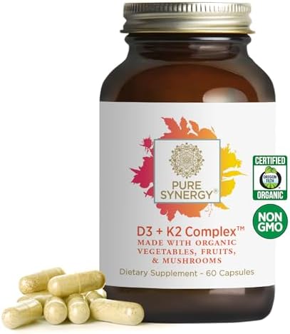 Complejo D3 + K2 de PURE SYNERGY | Suplemento Vegano de Vitamina D3 y K2 | 60 Cápsulas Orgánicas para Huesos, Cerebro e Inmunidad - imagen 1