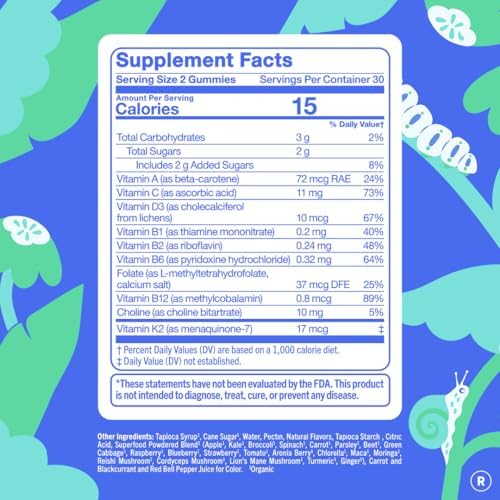 Gomitas Multivitamínicas FIRST DAY para Niños (2-3 Años) | Con Vitaminas A, C, D3, B2, B12, Colina, Folato y 21 Superalimentos Orgánicos | Suministro - imagen 3