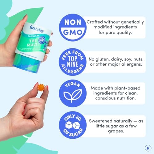 Gomitas Multivitamínicas FIRST DAY para Niños (2-3 Años) | Con Vitaminas A, C, D3, B2, B12, Colina, Folato y 21 Superalimentos Orgánicos | Suministro - imagen 7