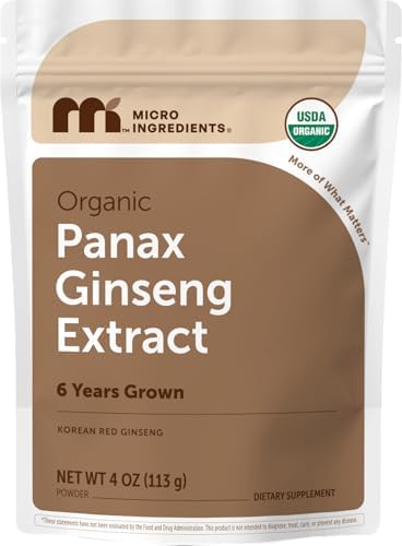 Micro Ingredients Polvo de Raíz de Ginseng Coreano Orgánico, 4 Onzas | Ginseng Rojo Panax | Hierba Tradicional Asiática | Sin OGM y Apto para Veganos - imagen 1