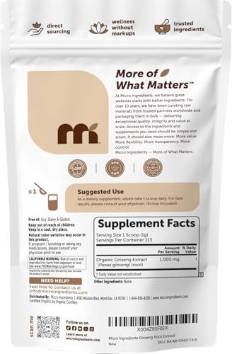 Micro Ingredients Polvo de Raíz de Ginseng Coreano Orgánico, 4 Onzas | Ginseng Rojo Panax | Hierba Tradicional Asiática | Sin OGM y Apto para Veganos - imagen 7
