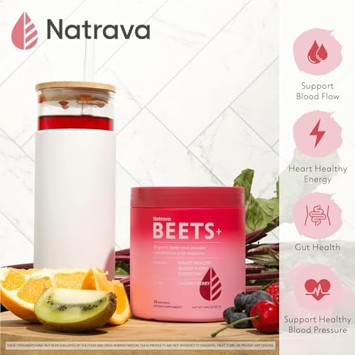Natrava Beets+ Mezcla Orgánica de Polvo de Remolacha Fortificada con Vitaminas y Prebióticos para Energía Saludable del Corazón y Producción de Óxido - imagen 2