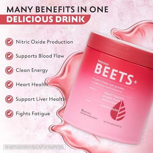 Natrava Beets+ Mezcla Orgánica de Polvo de Remolacha Fortificada con Vitaminas y Prebióticos para Energía Saludable del Corazón y Producción de Óxido - imagen 3