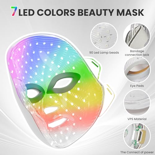 Máscara Facial LED Gelpal 7 en 1 Terapia de Luz Roja para el Rostro, Cuidado de la Piel, Uso en Casa o Salón, Color Blanco. - imagen 2