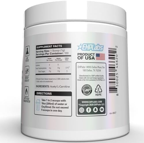 EHP Labs Acetil L-Carnitina en Polvo - Apoya la Energía Natural, Función Cerebral Saludable, Salud Cardiaca, Vegano, Sin Gluten, No OGM - 100 - imagen 8