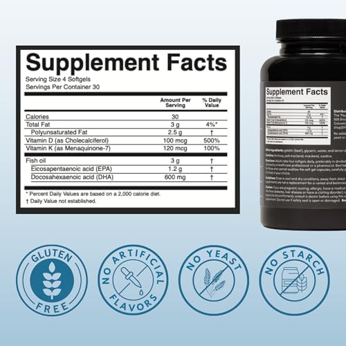 Suplemento Omega 3, Vitamina D y K2 'Pause Life', Libre de Gluten, 120 Softgels, Apoyo Inmunológico, Ingredientes Naturales, Sin Sabor - imagen 2