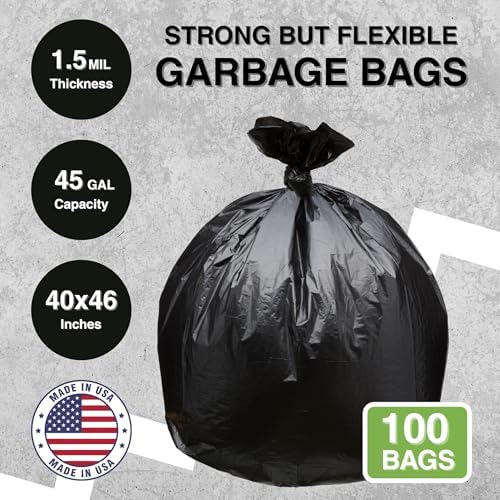 Bolsas de Basura Top Knot de 45 Galones 40X46 1.5 Mil Negras 100 Piezas para Contenedor de 40 a 44 Galones Hechas en EE. UU. - imagen 2