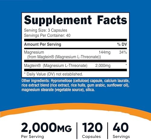 Nutricost Magnesio L-Treonato como Magtein 2000mg, 120 Cápsulas - Sin OGM, Libre de Gluten, Apto para Vegetarianos - imagen 2