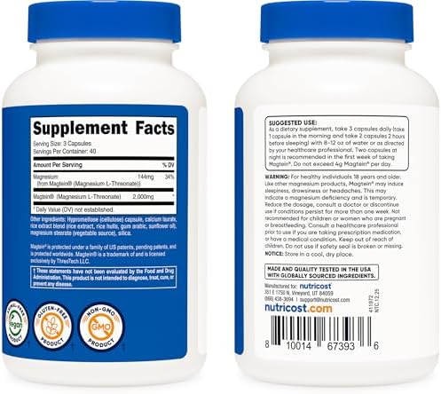 Nutricost Magnesio L-Treonato como Magtein 2000mg, 120 Cápsulas - Sin OGM, Libre de Gluten, Apto para Vegetarianos - imagen 4