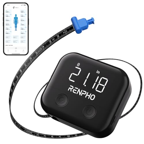 Cinta Métrica Inteligente RENPHO, Recargable con Pantalla LED, para Medidas Corporales y App de Pérdida de Peso, Retráctil, 60in/150cm, Negra - imagen 1