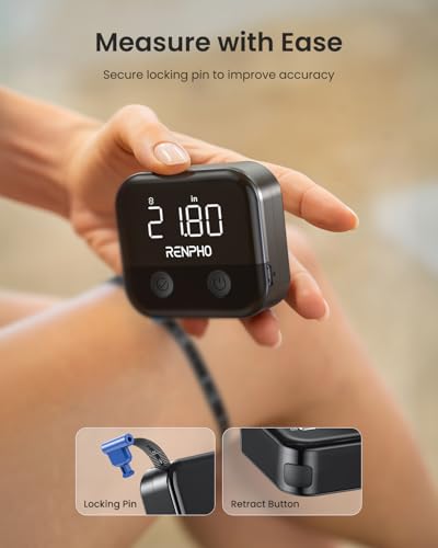 Cinta Métrica Inteligente RENPHO, Recargable con Pantalla LED, para Medidas Corporales y App de Pérdida de Peso, Retráctil, 60in/150cm, Negra - imagen 5