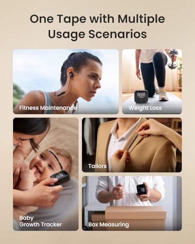 Cinta Métrica Inteligente RENPHO, Recargable con Pantalla LED, para Medidas Corporales y App de Pérdida de Peso, Retráctil, 60in/150cm, Negra - imagen 8