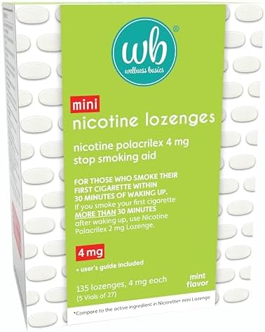 Mini Pastillas de Nicotina Wellness Basics 4mg | Ayuda para Dejar de Fumar | Sabor Menta | 135 Piezas | Paquete de 5 Viales | Reduce Ansias y - imagen 1