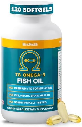 MacuHealth Omega 3 Aceite de Pescado - 1100mg DHA, 1100mg EPA, Suplemento para la Salud Ocular y Cerebral, Fórmula de Triglicéridos, 120 Cápsulas - imagen 1