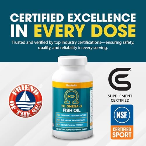 MacuHealth Omega 3 Aceite de Pescado - 1100mg DHA, 1100mg EPA, Suplemento para la Salud Ocular y Cerebral, Fórmula de Triglicéridos, 120 Cápsulas - imagen 7