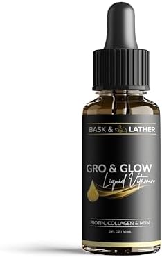 BASK & LATHER GRO & Glow Suplemento de Belleza Líquido con Colágeno y Biotina, Sabor Cereza, 2 FL Oz, Apoya Cabello, Piel y Uñas Saludables - imagen 1