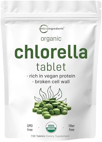 Tabletas de Chlorella Orgánica, 500mg por Tableta, 720 Tabletas (360 Gramos), Suministro para 4 Meses, Pared Celular Rota, Rica en Proteínas Veganas - imagen 1