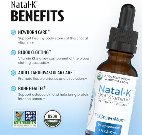 Gotas de Vitamina K1 Natal K Oral de Dr. Green Mom para Recién Nacidos | Phytonadione Orgánico en Aceite MCT | Vitamina K Natural para Apoyar la - imagen 2