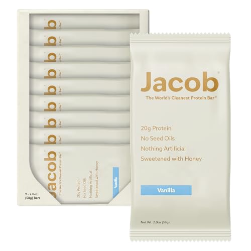Jacob Bar, Barras de Proteína de Vainilla (9 Barras) - 20g de Proteína de Pastoreo, Sin Aceites de Semilla, Sin Ingredientes Artificiales - imagen 1