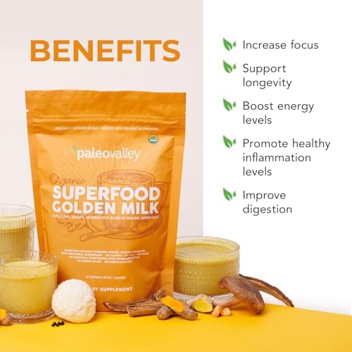 Paleovalley Leche Dorada Orgánica Superfood - Inmunidad, Enfoque, Cognición, Longevidad - Cúrcuma, Leche de Coco Rica en MCT, Hongos Funcionales, 30 - imagen 3