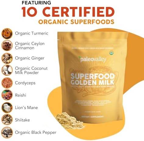 Paleovalley Leche Dorada Orgánica Superfood - Inmunidad, Enfoque, Cognición, Longevidad - Cúrcuma, Leche de Coco Rica en MCT, Hongos Funcionales, 30 - imagen 4