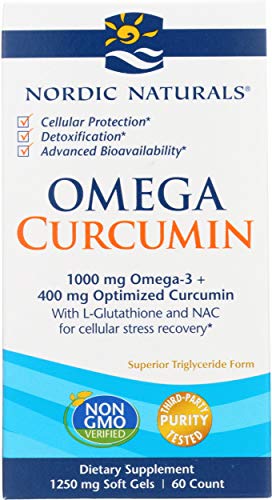 Omega Curcumin de Nordic Naturals, Limón - 60 Geles Blandos - 1200 mg Omega-3 + 400 mg de Curcumina Optimizada - Combate el Estrés Celular - No GMO - - imagen 1