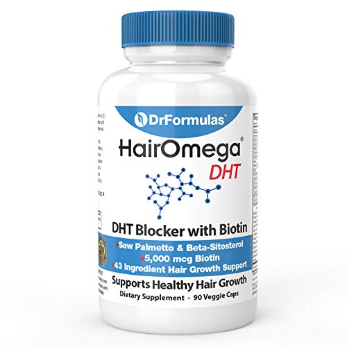 Suplementos para el Crecimiento del Cabello DrFormulas DHT Blocker para Hombres y Mujeres | HairOmega con Biotina 5000 mcg | Vitaminas para la Caída - imagen 3