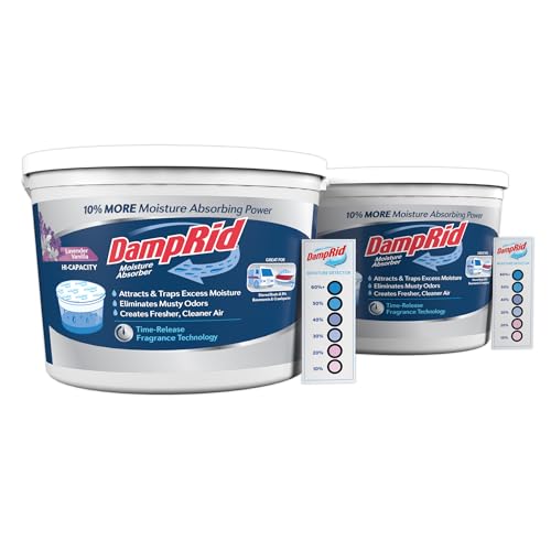 Absorbente de Humedad DampRid de Alta Capacidad, Lavanda Vainilla, 2 lb 15.5 oz con Tiras de Detección de Humedad (2 Piezas) - imagen 3
