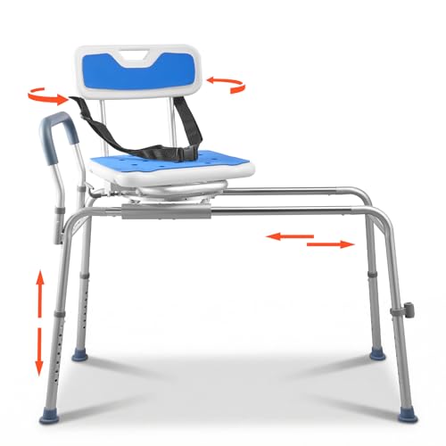 Banco de Transferencia Deslizante VEVOR para Bañera con Asiento Giratorio 360°, Ajustable en Altura, con Reposabrazos y Cinturón de Seguridad, - imagen 1