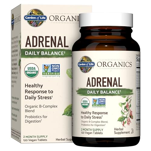 Garden of Life Organics Adrenal Daily Balance, Suplemento Vegano de Hierbas Adaptógenas, Ashwagandha, Albahaca Sagrada, Complejo B y Probióticos, 120 - imagen 2