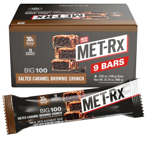 Barra de Proteína MET-Rx Big 100, Sustituto de Comida, 30g de Proteína, Sabor Brownie de Caramelo Salado, 9 Piezas, 3.52 Oz. - imagen 5