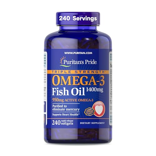 Aceite de Pescado Omega-3 Triple Fuerza Puritan's Pride 1400mg, 950mg Omega-3 Activo, Suplemento Dietético para Corazón, Articulaciones y Salud - imagen 1
