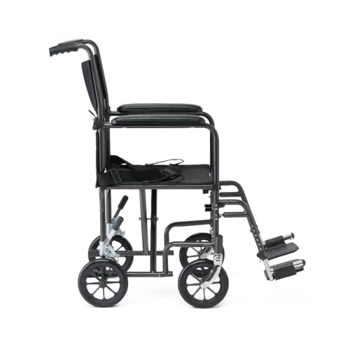 Silla de Ruedas de Transporte Plegable de Acero Medline, 19 Pulgadas, con Reposapiés Desmontables, Estructura Negra, Tapizado Negro - imagen 1