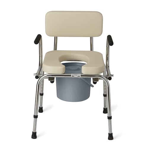 Silla Inodoro Medline con Brazos Abatibles, Asiento y Respaldo Acolchados, Capacidad de 350 lb, Color Beige, Ideal para Adultos y Personas Mayores - imagen 4