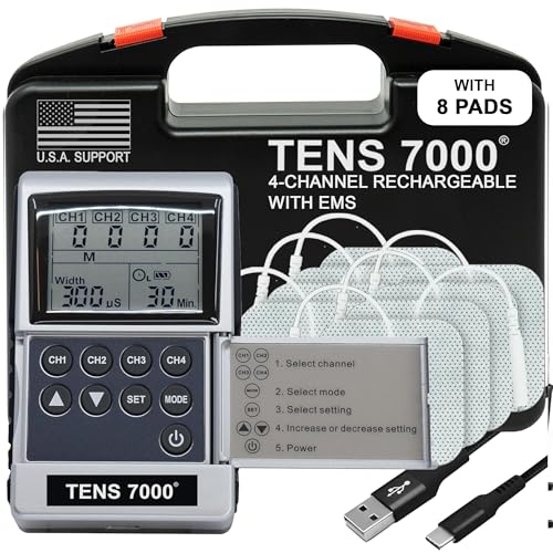 Unidad TENS 7000 Pro Recargable para Estimulación Muscular, 4 Canales, Alivio de Dolor de Espalda, 8 Electrodos, EMS y TENS, Recuperación Muscular y - imagen 4